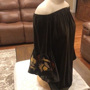 Velour off the shoulder tunic, dress